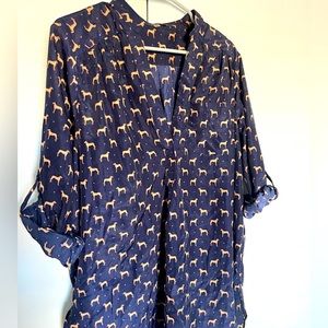 ModCloth Dog Print Blouse Navy